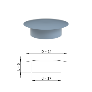 Vnútorná krytka guľatá ø 24 mm, otvor ø 17 mm, sivá, plast