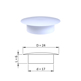Vnútorná krytka guľatá ø 24 mm, otvor ø 17 mm, biela, plast