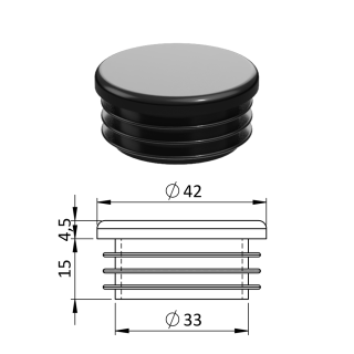 Vnútorná krytka guľatá ø 42 mm, plastová, čierna