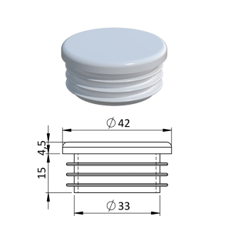 Vnútorná krytka guľatá ø 42 mm, plastová, biela