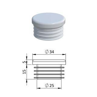 Vnútorná krytka guľatá ø 34 mm, plastová, biela