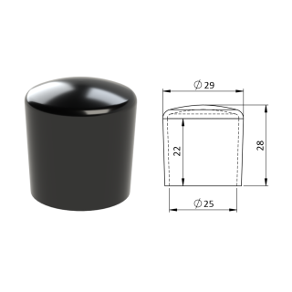 Vonkajšia krytka PVC ø 29 x 28 mm, otvor 25 x 22 mm, čierna