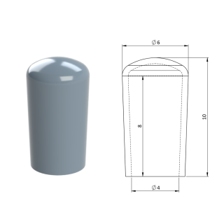 Vonkajšia krytka PVC ø 6 x 10 mm, otvor 4 x 8 mm, sivá