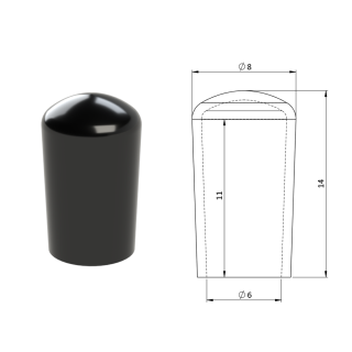 Vonkajšia krytka PVC ø 8 x 14 mm, otvor 6 x 11 mm, čierna