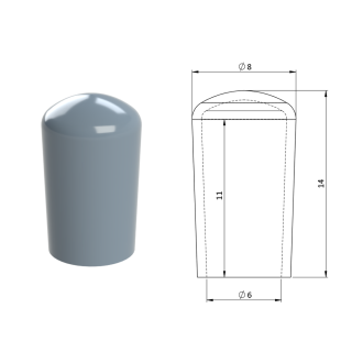 Vonkajšia krytka PVC ø 8 x 14 mm, otvor 6 x 11 mm, sivá