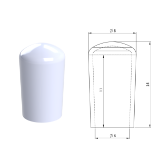Vonkajšia krytka PVC ø 8 x 14 mm, otvor 6 x 11 mm, biela