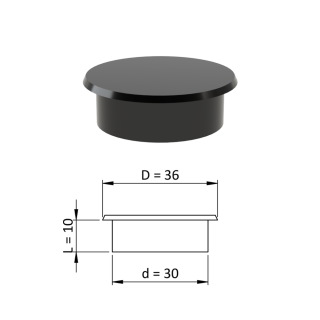 Vnútorná krytka guľatá ø 36 mm, otvor ø 30 mm, čierna, plast