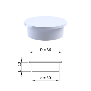 Vnútorná krytka guľatá ø 36 mm, otvor ø 30 mm, biela, plast