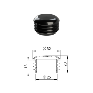 Vnútorná krytka guľatá ø 32 mm, plastová, čierna