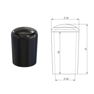 Vonkajšia krytka PVC ø 13 x 17 mm, otvor 10 x 15 mm, čierna