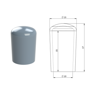 Vonkajšia krytka PVC ø 13 x 17 mm, otvor 10 x 15 mm, sivá