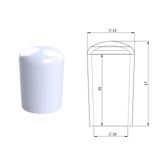Vonkajšia krytka PVC ø 13 x 17 mm, otvor 10 x 15 mm, biela