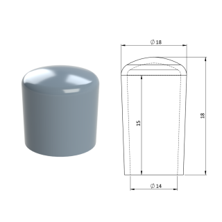 Vonkajšia krytka PVC ø 18 x 18 mm, otvor 14 x 15 mm, sivá