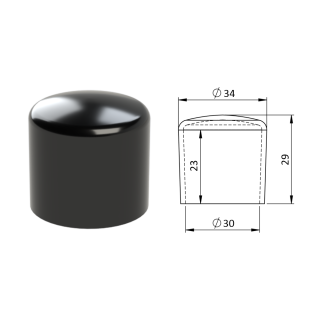 Vonkajšia krytka PVC ø 34 x 29 mm, otvor 30 x 23 mm, čierna