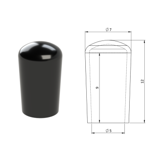 Vonkajšia krytka PVC ø 7 x 12 mm, otvor 5 x 9 mm, čierna