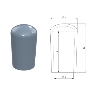 Vonkajšia krytka PVC ø 7 x 12 mm, otvor 5 x 9 mm, sivá