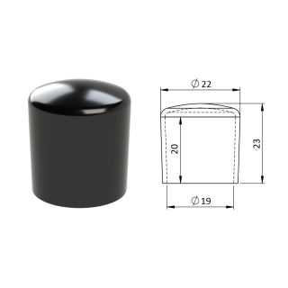 Vonkajšia krytka PVC ø 22 x 23 mm, otvor 19 x 20 mm, čierna