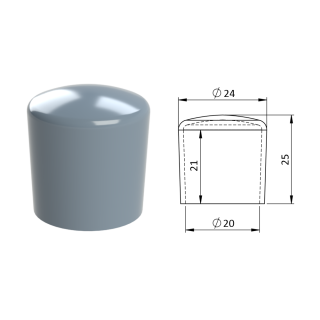 Vonkajšia krytka PVC ø 24 x 25 mm, otvor 20 x 21 mm, sivá
