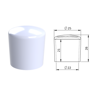 Vonkajšia krytka PVC ø 25 x 26 mm, otvor 22 x 21 mm, biela