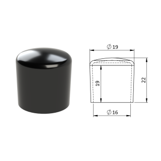 Vonkajšia krytka PVC ø 19 x 22 mm, otvor 16 x 19 mm, čierna