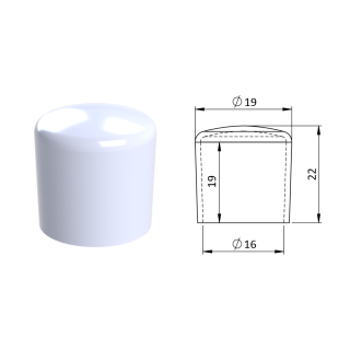 Vonkajšia krytka PVC ø 19,6 x 22,6 mm, otvor 15,9 x 19,8 mm