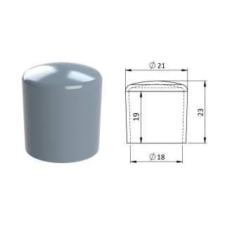 Vonkajšia krytka PVC ø 21 x 23 mm, otvor 18 x 19 mm, sivá