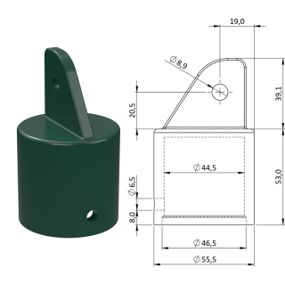 Plastová krytka, ø 55,5 x 92,1 mm, tvrdený plast PA