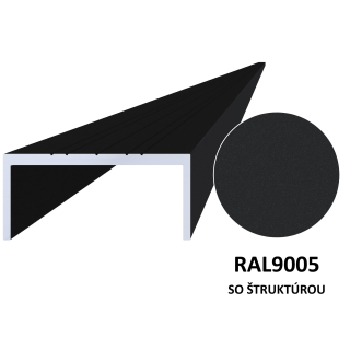 Hliníkový U profil 50 x 22 x 6000 mm, štruktúra RAL 9005