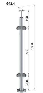 Nerezový stĺp, vrchné kotvenie, výplň: sklo, rohový: 90°