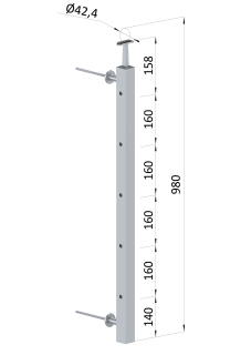 Nerezový stĺp fr. balkón, bočné kotvenie, 5-dier, priechodný Priemer výplne 12