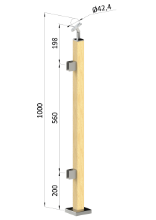 Drevený stĺp, vrchné kotvenie, výplň: sklo, ľavý