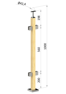 Drevený stĺp, vrchné kotvenie, výplň: sklo, priechodný
