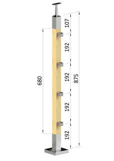 Drevený stĺp, vrchné kotvenie, priechodný, 4-radový
