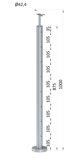 Nerezový stĺp, vrchné kotvenie, 8-dierový, lanko, priechodný Priemer otvoru 4