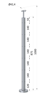Nerezový stĺp, vrchné kotvenie, 6-dierový, lanko, rohový 90° Priemer otvoru 7 mm