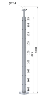 Nerezový stĺp, vrchné kotvenie, 8-dierový, lanko, rohový 90° Priemer otvoru 7 mm
