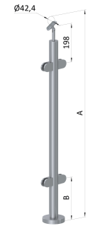 Nerezový stĺp, vrchné kotvenie, výplň: sklo, priechodný Rozmer B