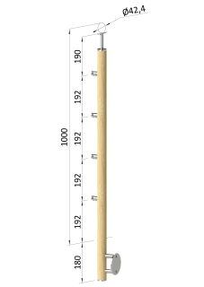 Drevený stĺp, bočné kotvenie, 4-radový, priechodný, vonkajší Rozmer B