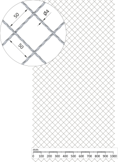 Rebierkové pletené sito - Diamant, 1000 x 2000 mm, AISI 304