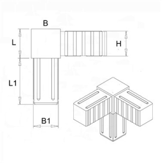 Plastová spojka - 3-nohý kus do profilu 20 x 20 x 1,5 mm