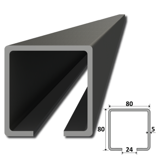 C profil 80 x 80 x 5 x 7000 mm, čierný Fe
