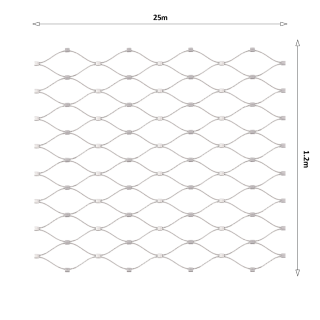 Lanková sieť, 1,2 x 25 m, oko 60 x 104 mm, ø 2 mm, AISI 316