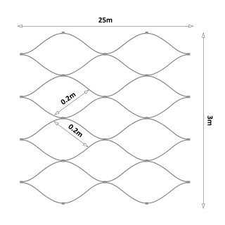 Lanková sieť, 3 x 25 m, oko 200 x 200 mm, ø 2 mm, AISI 316