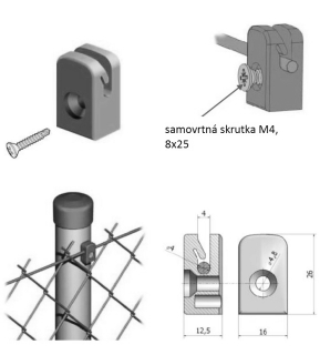 Úchytka napínacieho drôtu so skrutkou M4, čierna RAL 9005