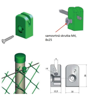 Úchytka napínacieho drôtu so skrutkou M4, zelená RAL 6005