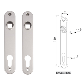 Štít pre kľučku a cylindrickú vložku, rozteč 92 mm, hliník